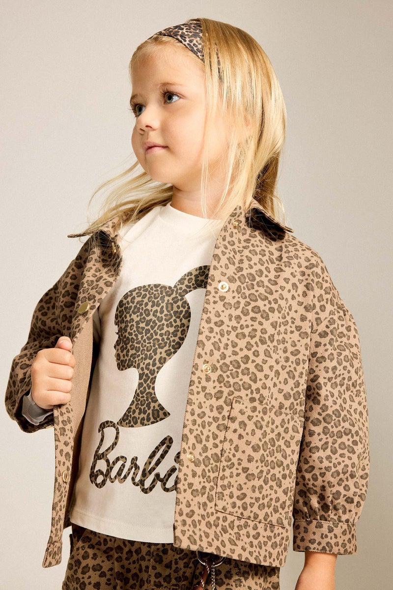 DeFacto Brown BabyGirl Baby Girl 100% Cotton Leopard Print Gabardine Long Sleeve Overshirt Casual - Image 1