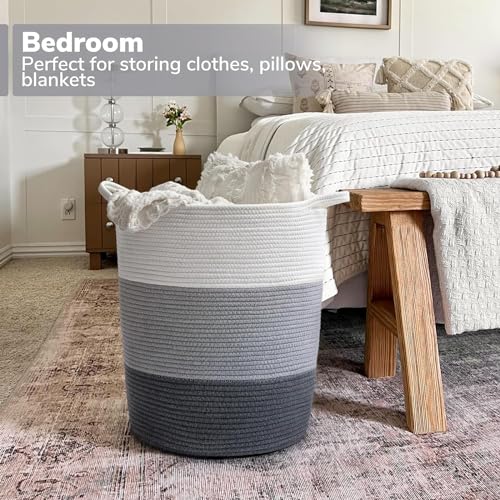 RUGSZONE® Extra Large Storage Basket with Lid, Cotton Rope Storage Baskets, Laundry Hamper, Cloth Bin, for Clothes Towels Blankets Pillows Storage in Living Room, (13X17 BGW) - Image 5