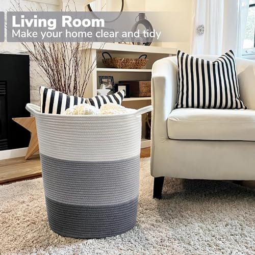 RUGSZONE® Extra Large Storage Basket with Lid, Cotton Rope Storage Baskets, Laundry Hamper, Cloth Bin, for Clothes Towels Blankets Pillows Storage in Living Room, (13X17 BGW) - Image 3
