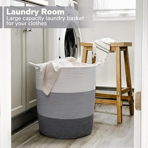 RUGSZONE® Extra Large Storage Basket with Lid, Cotton Rope Storage Baskets, Laundry Hamper, Cloth Bin, for Clothes Towels Blankets Pillows Storage in Living Room, (13X17 BGW) - Image 2
