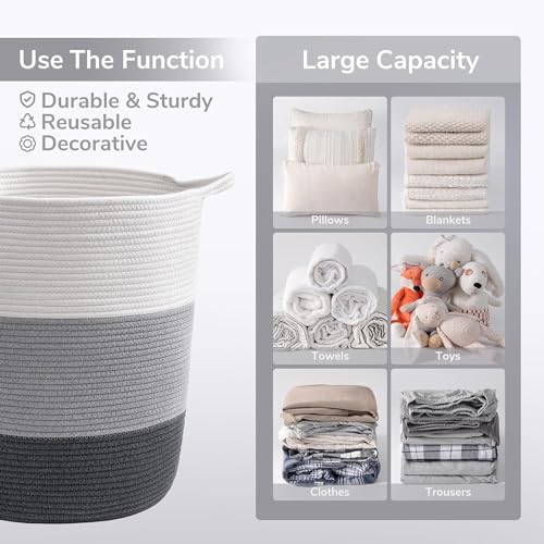 RUGSZONE® Extra Large Storage Basket with Lid, Cotton Rope Storage Baskets, Laundry Hamper, Cloth Bin, for Clothes Towels Blankets Pillows Storage in Living Room, (13X17 BGW) - Image 4