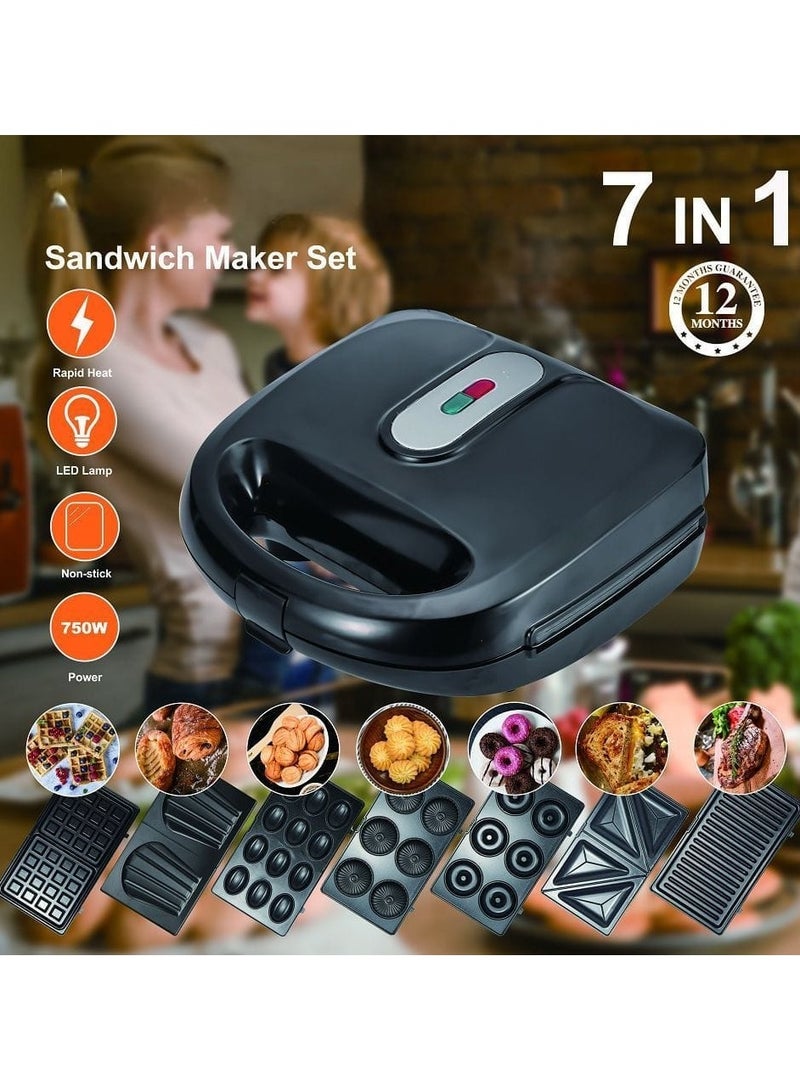 7 in 1 Multifunctional Sandwich Maker with Non-Stick Interchangeable Plates for Grill, Toaster, Pancakes, Cookies, Waffles, Donuts, Cupcakes - Dishwasher Safe  - Image 2