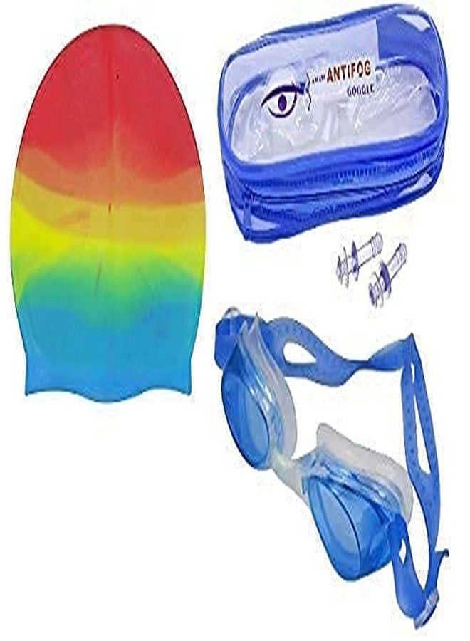 EKAN Swimming Pool Accessories Combo Kit with Anti Fog Goggles, Silicone Cap Noseclip, Earplugs Summer Outdoor Swimming Beach Adults Pool Water Fun Toys (Combo Swim cap And Goggles) - Image 1
