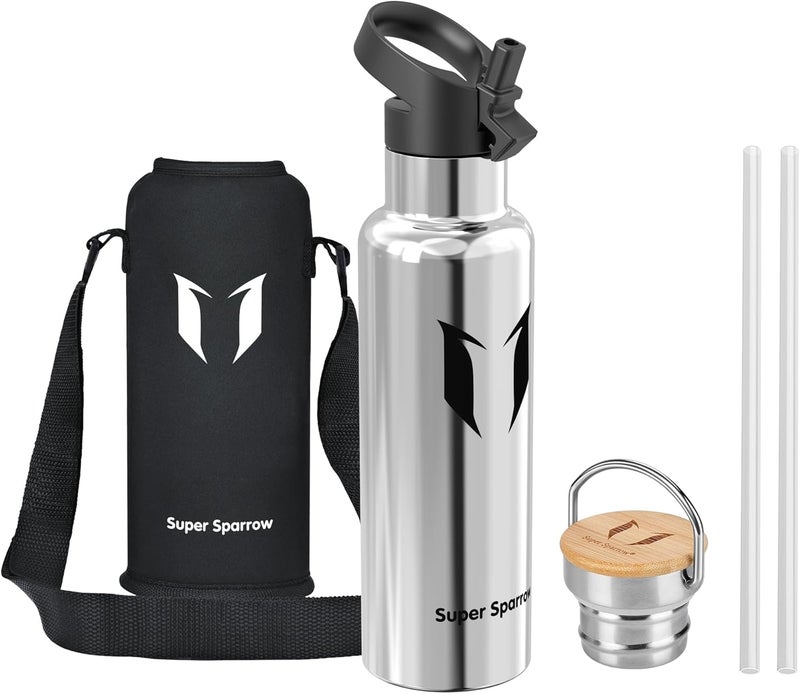 Stainless Steel Water Bottle -620ml- Vacuum Insulated Metal Water Bottle - Standard Mouth Flask - BPA Free - Ideal Straw Water Bottle for Work, Gym, Travel, Sports - Image 1