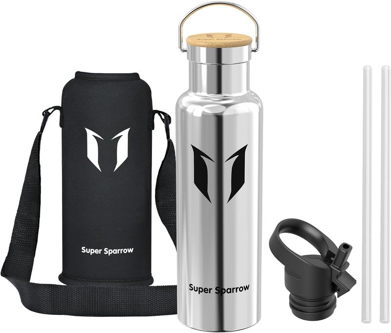 Stainless Steel Water Bottle -620ml- Vacuum Insulated Metal Water Bottle - Standard Mouth Flask - BPA Free - Ideal Straw Water Bottle for Work, Gym, Travel, Sports - Image 2
