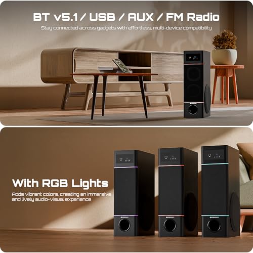 Zebronics Tower Speaker, 50W, 10.16cm Subwoofer Driver, 2X 7.62cm Full Range Drivers, 2-Way Design, Bluetooth v5.1, USB, AUX, Karaoke, 6.3mm Mic Input, RGB (Tono) - Image 4