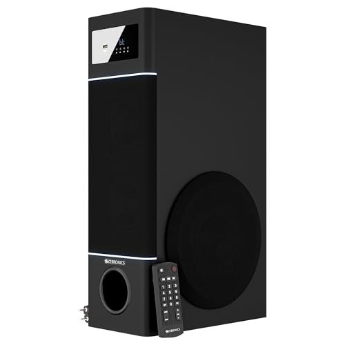 Zebronics Tower Speaker, 50W, 10.16cm Subwoofer Driver, 2X 7.62cm Full Range Drivers, 2-Way Design, Bluetooth v5.1, USB, AUX, Karaoke, 6.3mm Mic Input, RGB (Tono) - Image 1