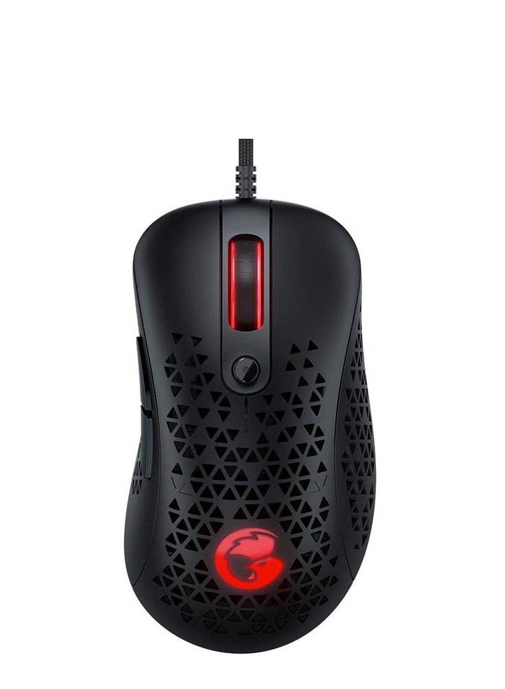 جيم سير ماوس ألعاب سلكي مريح فائق الخفة GM500 بدقة 12000 DPI ومستشعر PWM3360 مع تصميم هيكل قوي، 3 أنواع من تأثيرات LED مع كمبيوتر ويندوز (ويندوز 7 أو أحدث)/ماكOS أسود - Image 1