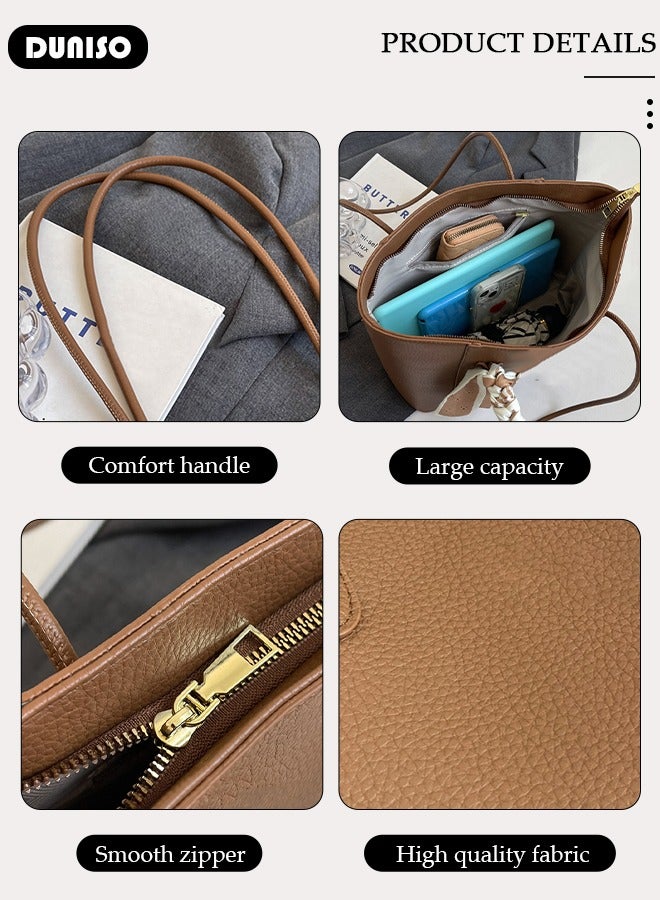 DUNISO Women's Shoulder Tote Bag Faux Leather Handbag For Women Large Capacity Bucket Bag Fashionable Travel Messenger Shoulder Bag For Ladies Girls College Students - Image 2