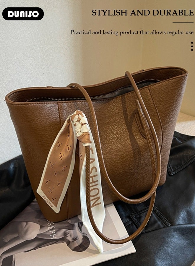 DUNISO Women's Shoulder Tote Bag Faux Leather Handbag For Women Large Capacity Bucket Bag Fashionable Travel Messenger Shoulder Bag For Ladies Girls College Students - Image 5