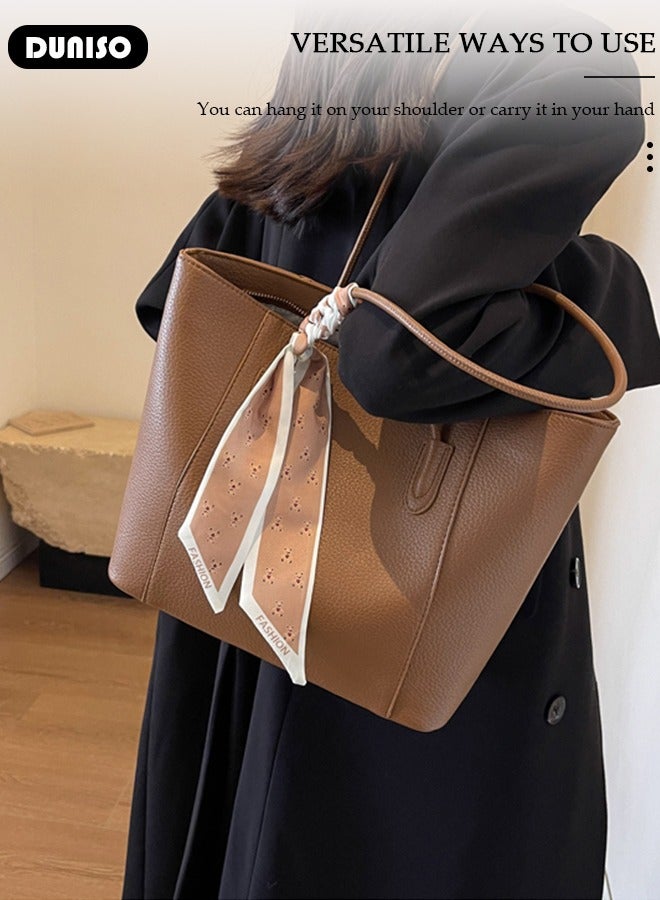 DUNISO Women's Shoulder Tote Bag Faux Leather Handbag For Women Large Capacity Bucket Bag Fashionable Travel Messenger Shoulder Bag For Ladies Girls College Students - Image 3