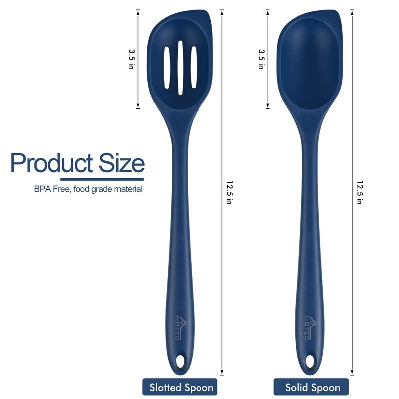 HOTEC 446Â°F Heat Resistant Silicone Cooking Spoon Spatula, BPA Free Large Kitchen Solid and Slotted Spoons for Mixing, Serving, Scraping, Non-stick, Dishwasher Safe Classic Blue 12.5inch - Image 2