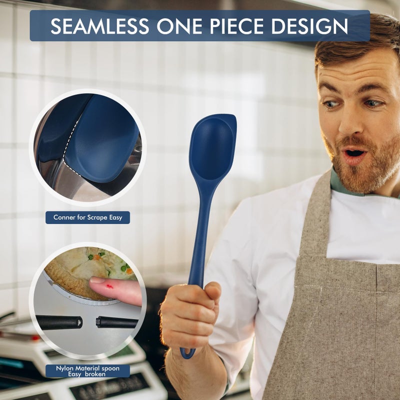 HOTEC 446Â°F Heat Resistant Silicone Cooking Spoon Spatula, BPA Free Large Kitchen Solid and Slotted Spoons for Mixing, Serving, Scraping, Non-stick, Dishwasher Safe Classic Blue 12.5inch - Image 4