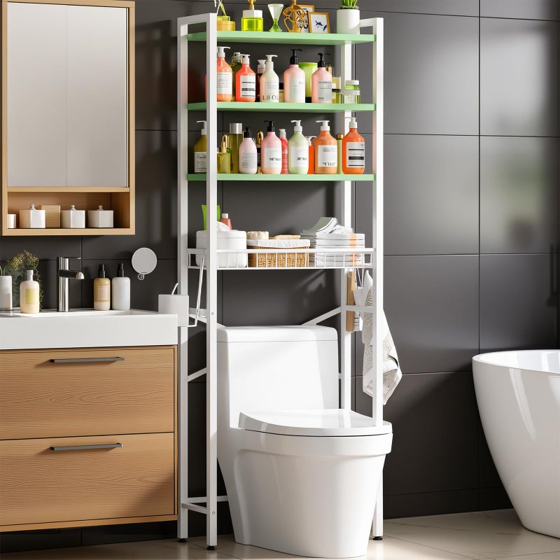 Kalrin Over-The-Toilet Storage Rack, 4-Tier Bathroom Organizer Shelf Over Toilet with Adjustable Shelf and Basket, Freestanding Space Saver Bathroom Shelves Above Toilet for Room (Avocado Green) - Image 1