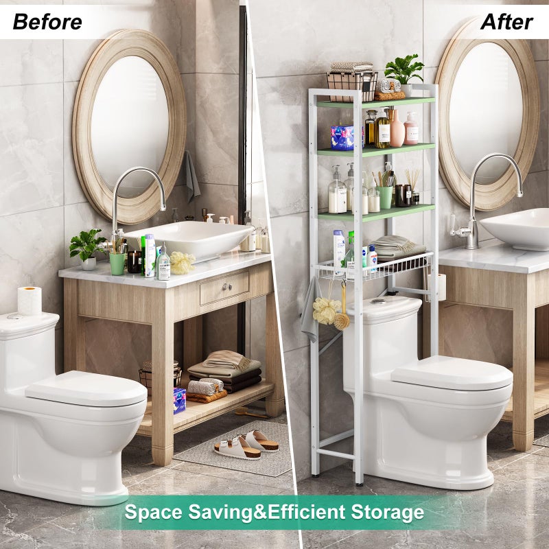 Kalrin Over-The-Toilet Storage Rack, 4-Tier Bathroom Organizer Shelf Over Toilet with Adjustable Shelf and Basket, Freestanding Space Saver Bathroom Shelves Above Toilet for Room (Avocado Green) - Image 4