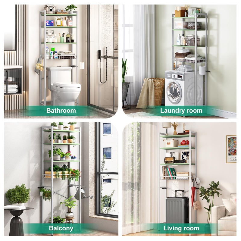 Kalrin Over-The-Toilet Storage Rack, 4-Tier Bathroom Organizer Shelf Over Toilet with Adjustable Shelf and Basket, Freestanding Space Saver Bathroom Shelves Above Toilet for Room (Avocado Green) - Image 3