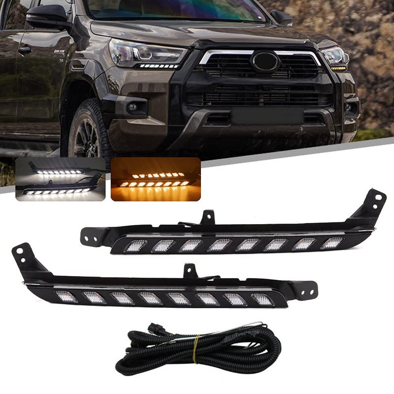 VGETTING Daytime Running Light For Toyota Hilux Revo Rocco 2020 2021 Replacement Dynamic Yellow Turn Signal Lamp For Hilux LED Light Bar with Wiring Harness