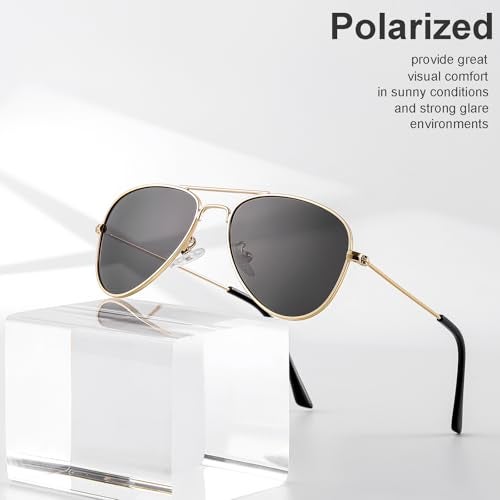 Gleyemor Kids Polarized Aviator Sunglasses for Little Girls Boys Age 3-8 (Gold/Grey) - Image 5