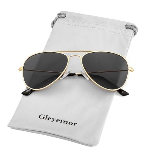 Gleyemor Kids Polarized Aviator Sunglasses for Little Girls Boys Age 3-8 (Gold/Grey) - Image 1