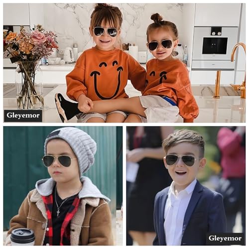 Gleyemor Kids Polarized Aviator Sunglasses for Little Girls Boys Age 3-8 (Gold/Grey) - Image 3