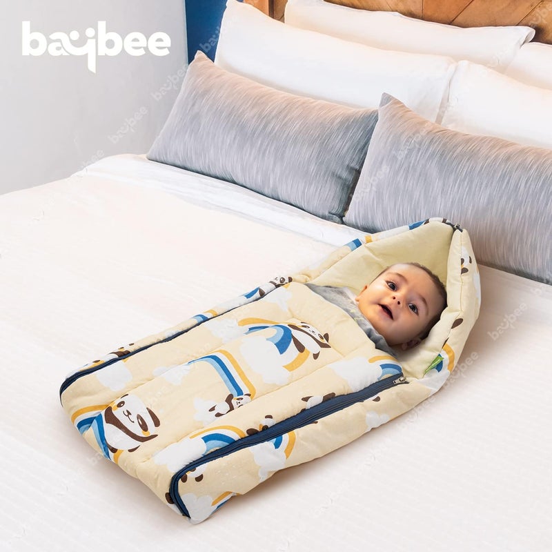 BAYBEE سرير بيبي، كيس نوم وعش حمل للأطفال | أغطية سرير قطنية للأطفال حديثي الولادة والرضع، سرير محمول | أغطية نوم للأطفال حديثي الولادة 0-6 أشهر بطبعة باندا (أصفر) - Image 2