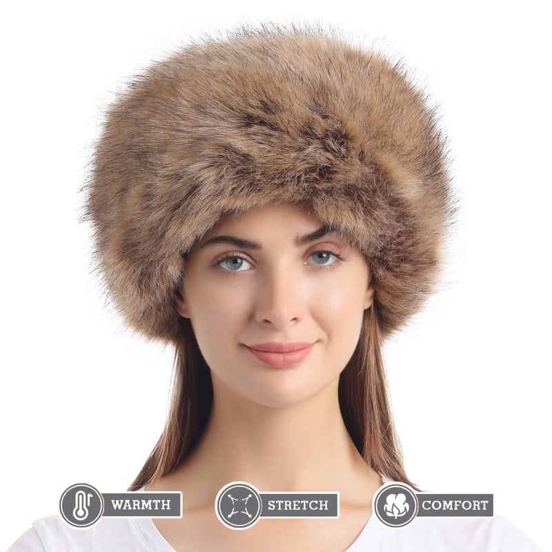 La Carrie Women's Faux Fur Hat For Winter With Stretch Cossack Russion Style, Nature - Image 4