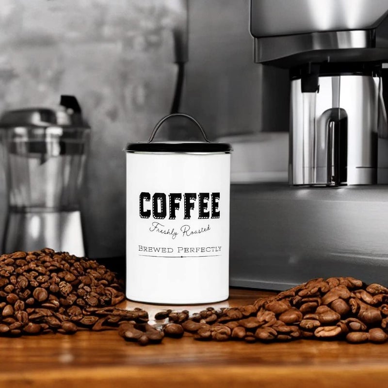 Amici Home Cottage Metal Coffee Canister (Small) - 42 oz Modern Black & White Tin with Handle Lid, Classic Typography Design for Coffee Storage - Rustic Kitchen Storage, Holiday Coffee Bar Decor - Image 3