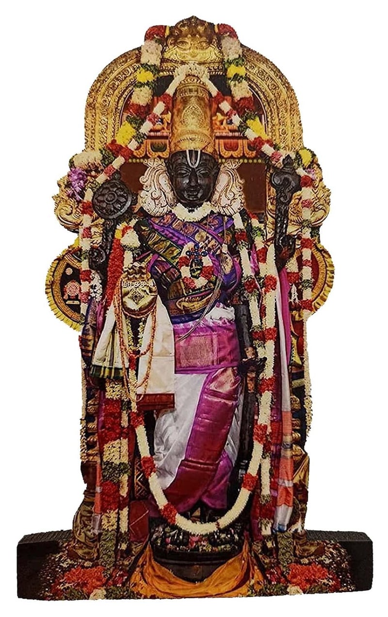 Vils Kanchi God Shri Athi Varadar Perumal Divine Holy Blessing Wood Plastic StatuePhoto Frame Cutout with Backstand for Pooja Size 5 inch X 8 inch Multicolor - Image 1