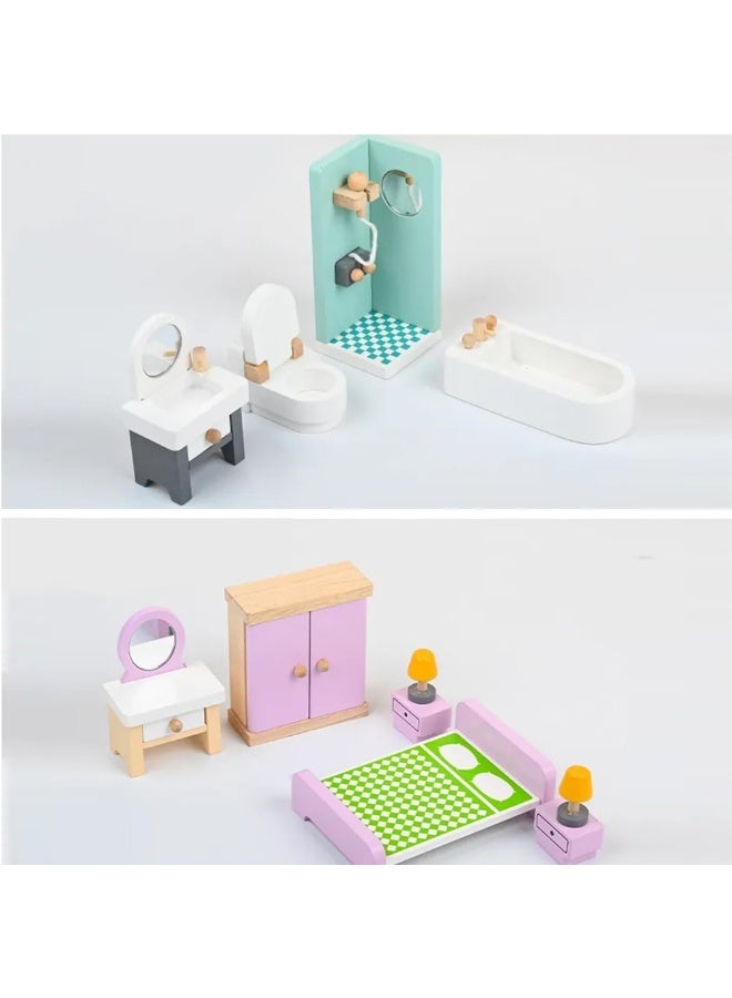 Little Story بيت الدمى الخشبي من ليتل ستوري فيلا بطابقين مع أثاث وإكسسوارات - وردي - Image 5