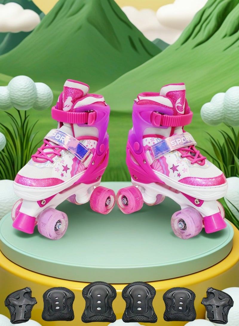إيزي فيتشور زلاجات إيزي فيوتشر للأولاد والبنات بعجلات مضيئة، قابلة للتعديل، صفين من العجلات، 4 عجلات، للأطفال، تتضمن معدات حماية، لونان ومقاسان للاختيار من بينهما، رقم 1303P - Image 1