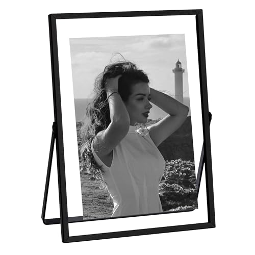eletecpro 5x7 Metal Picture Frame with Real Glass Cover Tabletop Display Photo for Multiple Size up to 5x7 Black Floating Photo Frame Diaplay 2x3 3x5 4x6 for Wedding Party Home Decor Vertical - Image 1