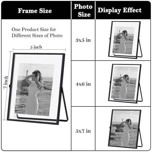 eletecpro 5x7 Metal Picture Frame with Real Glass Cover Tabletop Display Photo for Multiple Size up to 5x7 Black Floating Photo Frame Diaplay 2x3 3x5 4x6 for Wedding Party Home Decor Vertical - Image 3