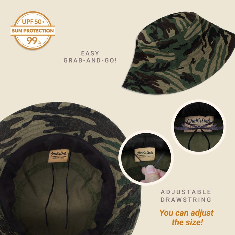 CHOK.LIDS Hot Summer Bucket Hat - Trendy Cotton Sun Hat for Beach, Golf, Fishing - Fun Outdoor Vacation Boonie for Men and Women (Wood Camo) - Image 2