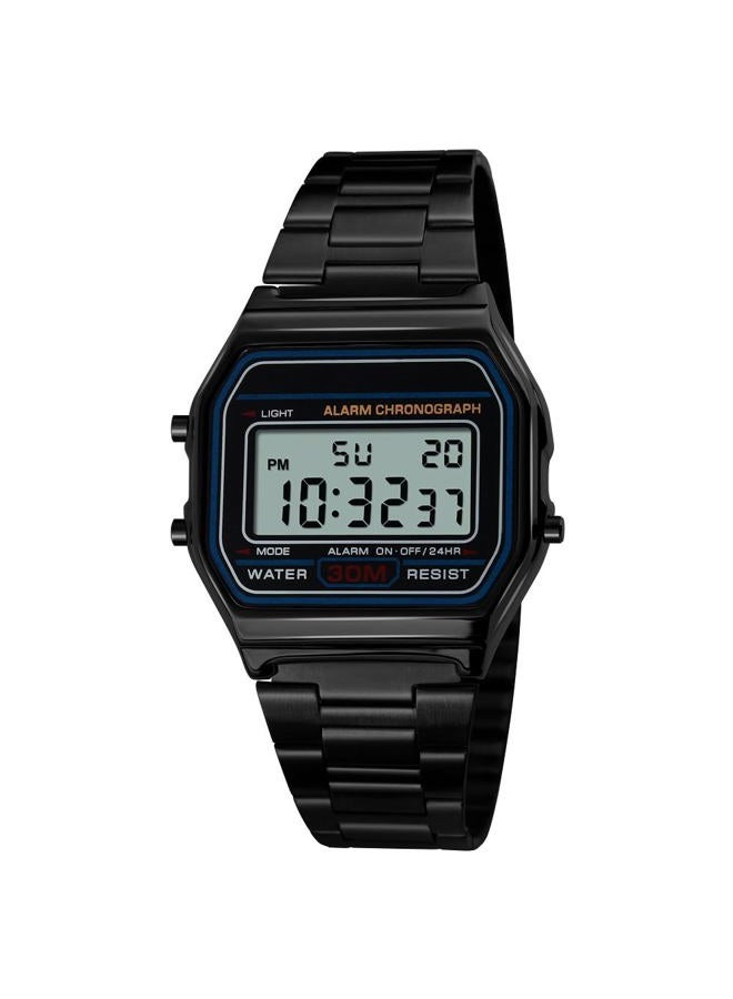 Vigoroso Men Lady Vintage Retro Gold Stainless Steel Digital Casual Watch Alarm Stopwatch, All Black, Sport - Image 1
