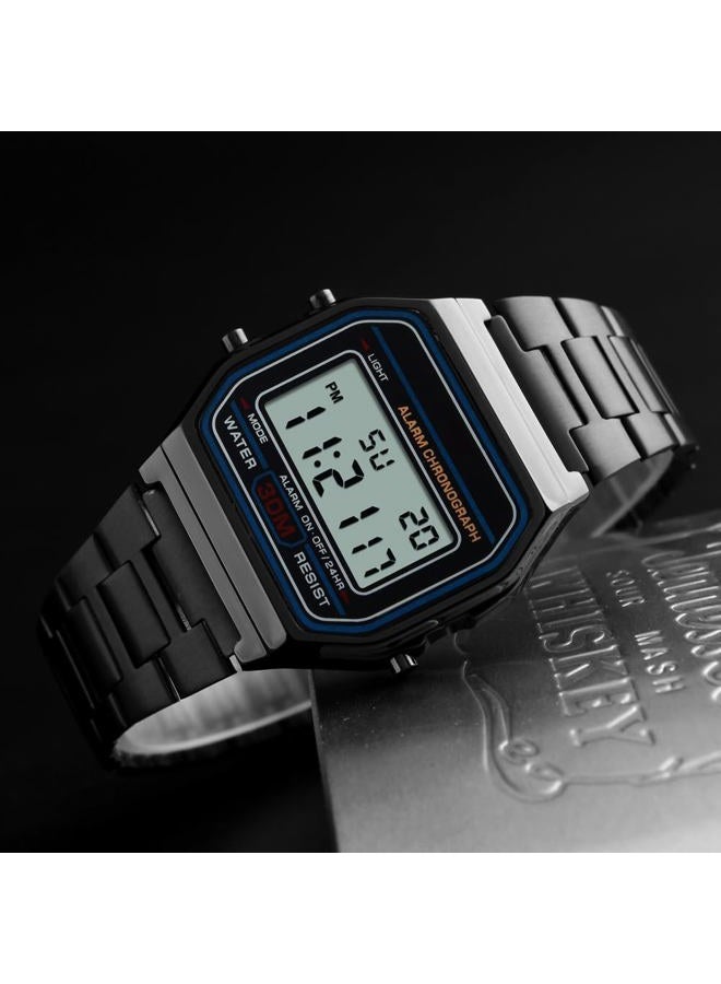 Vigoroso Men Lady Vintage Retro Gold Stainless Steel Digital Casual Watch Alarm Stopwatch, All Black, Sport - Image 2