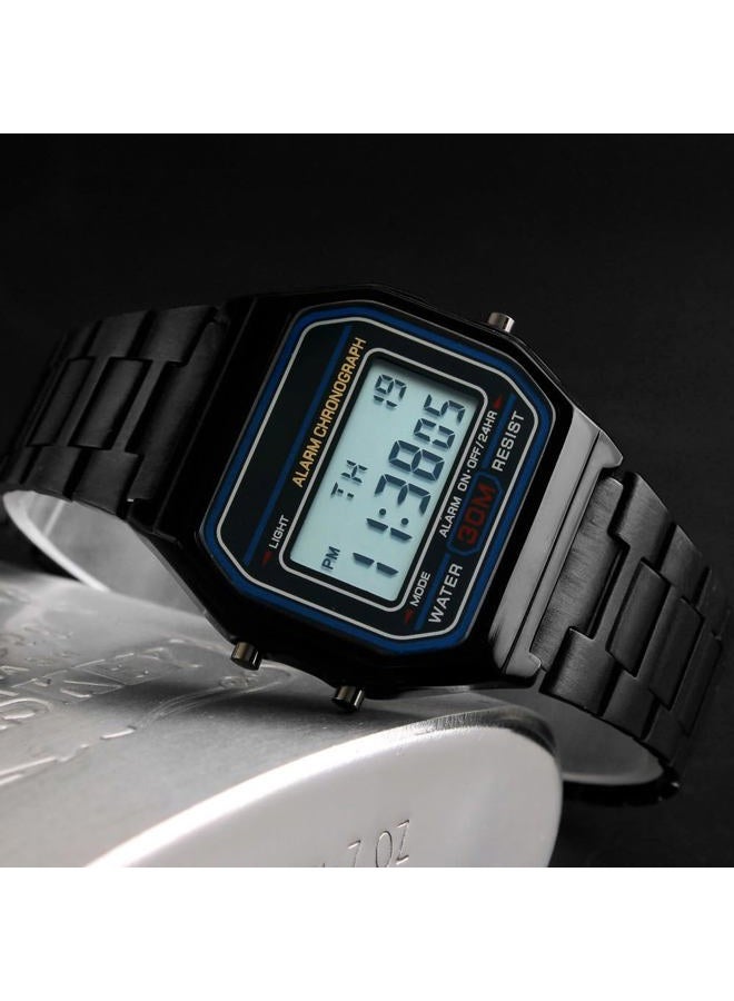 Vigoroso Men Lady Vintage Retro Gold Stainless Steel Digital Casual Watch Alarm Stopwatch, All Black, Sport - Image 3
