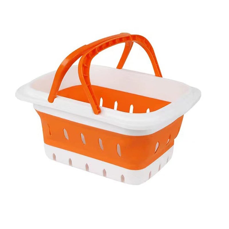 ANNIYA Foldable Plastic Bathroom Storage Basket with handles Lightweight Durable Ideal for Dorms Bathrooms Cleaning Kitchen Storage Camping Waterproof and Easy to Clean Orange 1 pack