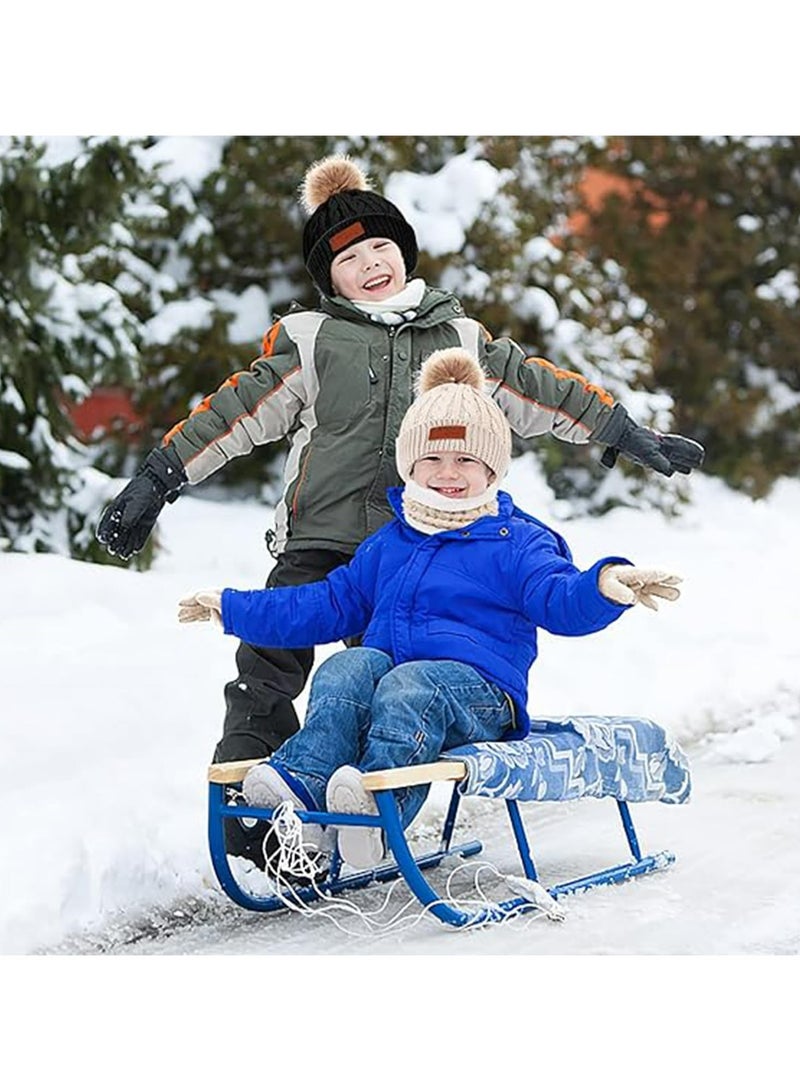 CMGTYYD. طقم قفازات وشاح قبعة أطفال، طقم قفازات وشاح قبعة شتوية للأطفال مع قبعة صغيرة للأطفال مع قبعة شتوية للأطفال مع صوف سميك ودافئ ومبطن للرقبة مبطنة من الصوف السميك والمحبوك لأعمار 2-6 سنوات، بيج - Image 4