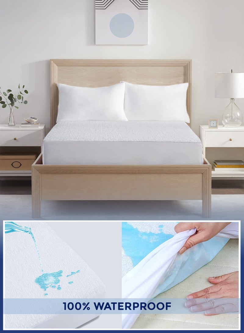 Master Home Textile Waterproof Mattress Protector, For Double Size Bed, Fitted Sheet Style Mattress Cover with 35 cm deep pocket, Washable and Comfortable - Image 2