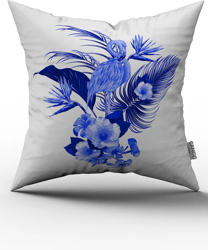 Cango Home Blue Tropical Flamingo and Feather Patterned Digital Printed Double-Sided Throw Pillow Cover - OTYK497-CT