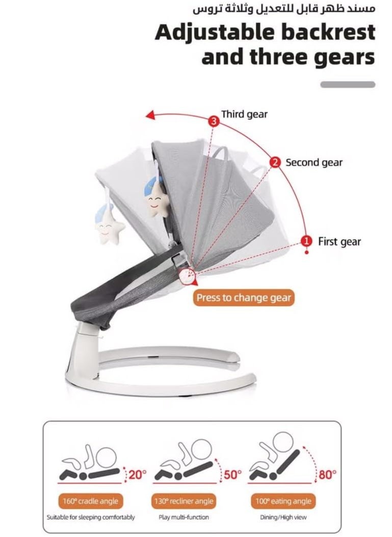QSHOP - 3 in 1 Baby Rocking Chair, Adjustable Electric Rocking Chair with Reclining Backrest, Remote Control and Removable Mosquito Net for 0-3 Years with 5 - Image 1