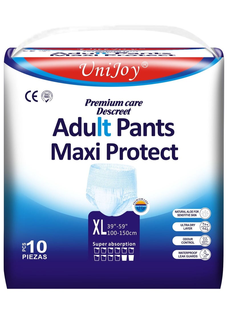 UniJoy 10 Pieces UniJoy Adult Diapers Pull Up / Pant Style Maximum Absorbency, Maximum Overnight Absorbency, Leak Protection, for Men and Women / Unisex, Extra Large – XXL (Waist Size 100 cm – 150 cm)  - Image 1