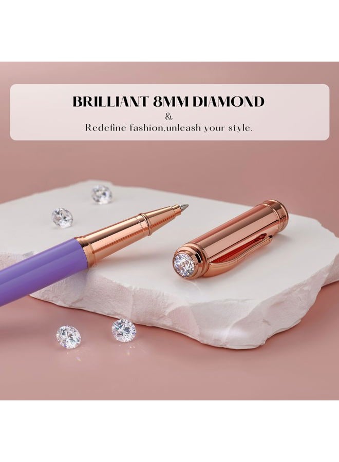 MCNTEIK Luxury Rollerball Pen,Fashionable Purple Body, Schmidt Ink Refill, Top Set With 8mm Brilliant Diamond,Gift Pen For Women,Nice Pen. - Image 2