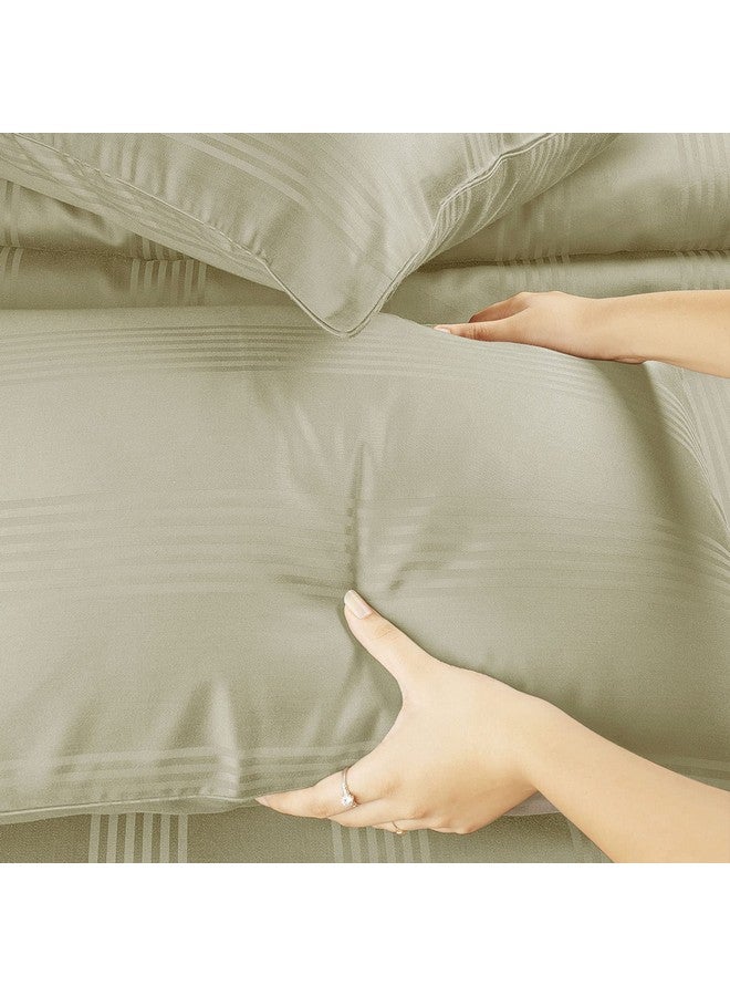 Spread Spain Cotton Striped 450 Thread Count Bedsheet Super King Size - 112x112 Inch with 2 Pillow Cover -18x27 Inch (Stone, Barcode) - Image 3