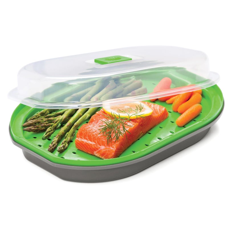 PrepSolutions Steamer for Fish and Veggies, Gray - Durable Kitchen Steaming Basket for Healthy Cooking - Image 1