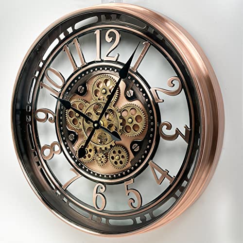 DORBOKER Real Moving Gears Wall Clock Large Modern Metal Clocks for Living Room Decor Industrial Steampunk Unique Vintage Rustic Decorative Clock for Home Farmhouse Office 30 Inch Red Copper Arabic - Image 3