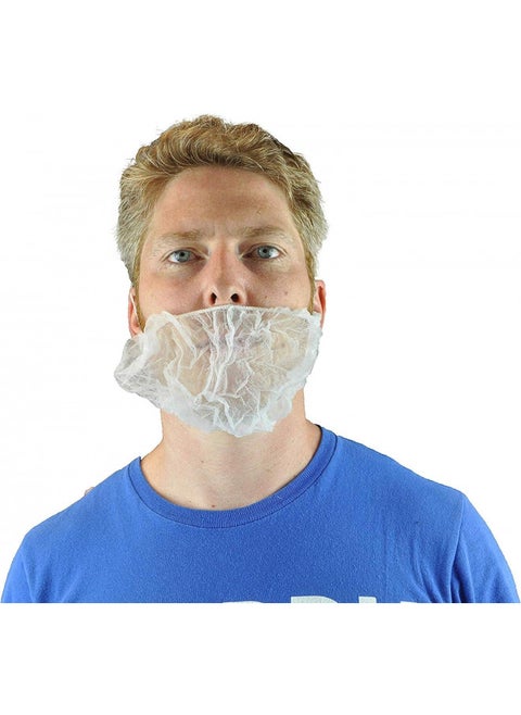 White Disposable Beard Net Covers with Elastic Bands Heavy Duty Beard Restraints, Comfortable Protective Beard Masks, Nonwoven Latex Free Spunbond, Safe & Clean Work Environment, 100 PC