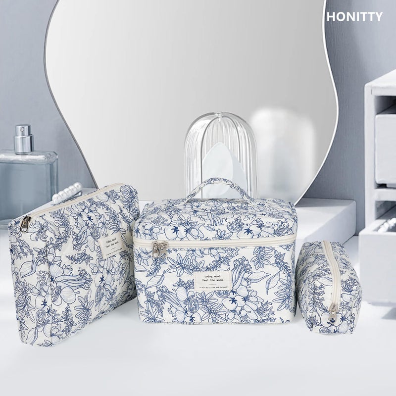 honitty Makeup Bag,Quilted Cosmetic Bags,Large Floral Make Up Organize bag,Makeup Bag Set for Women,Flower Travel Toiletry Bag - Image 5