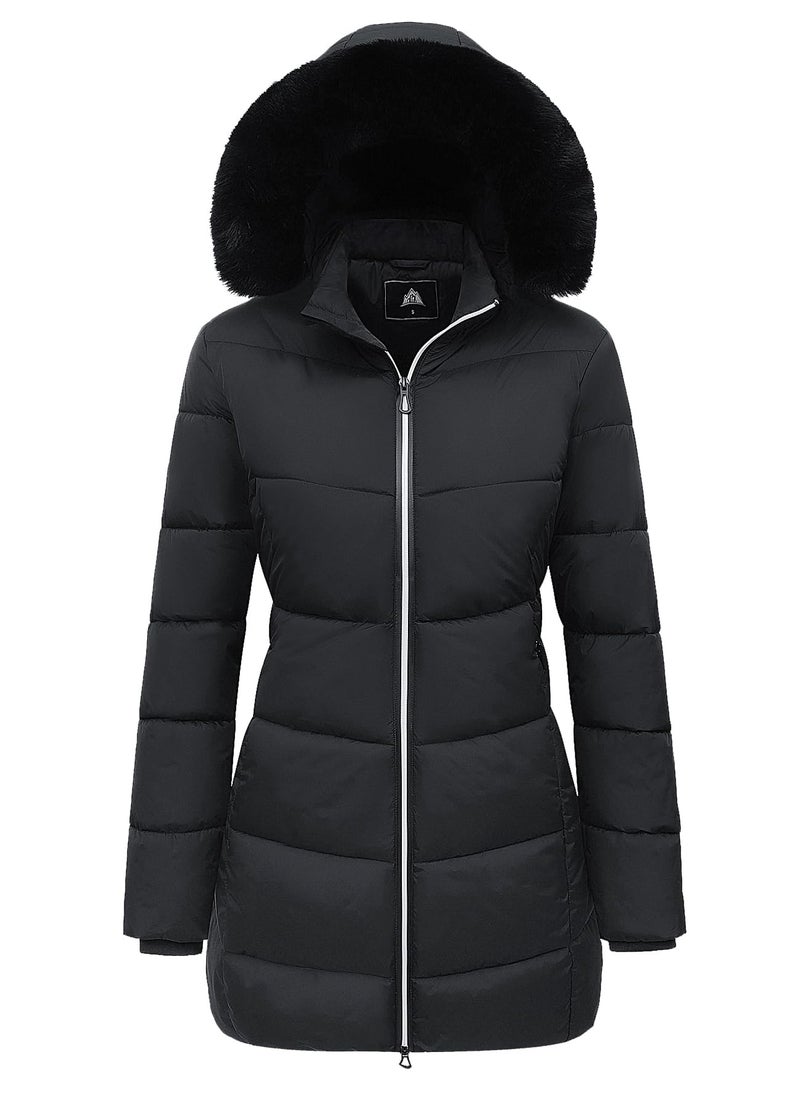 MOERDENG Womens Winter Windproof Warm Down Coats Waterproof Thicken Hooded fashions Puffer Jacket Black 013XL