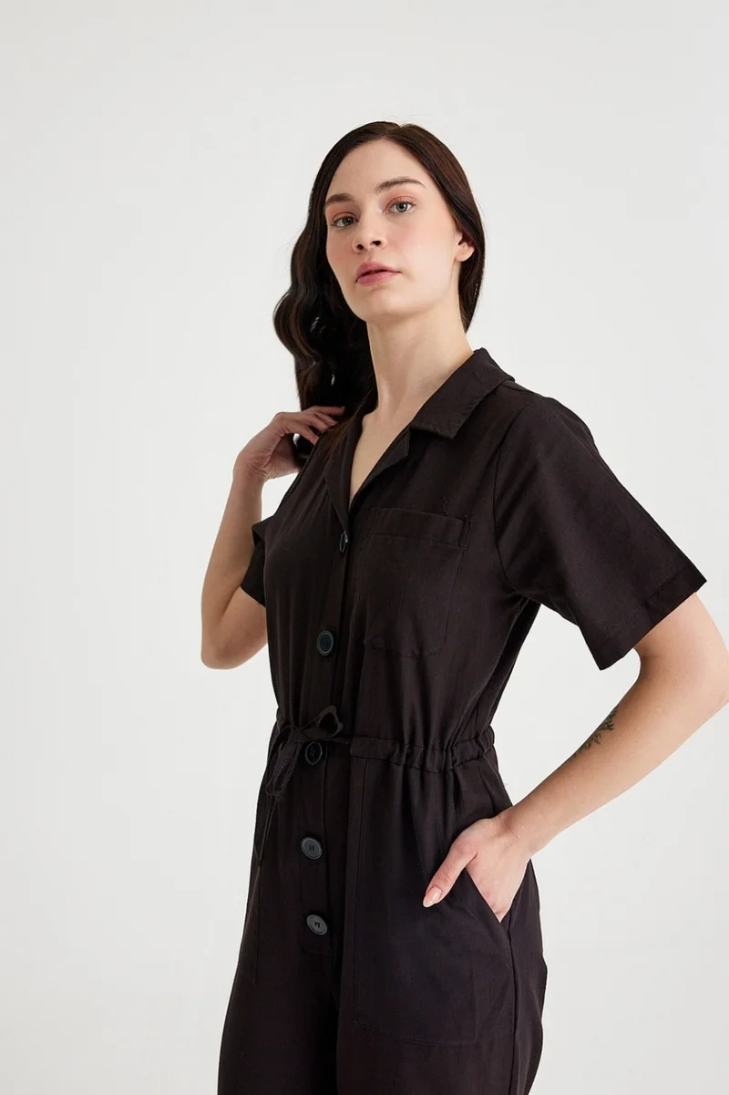 Barbora Linen Casual Jumpsuit LN20BLACK1
